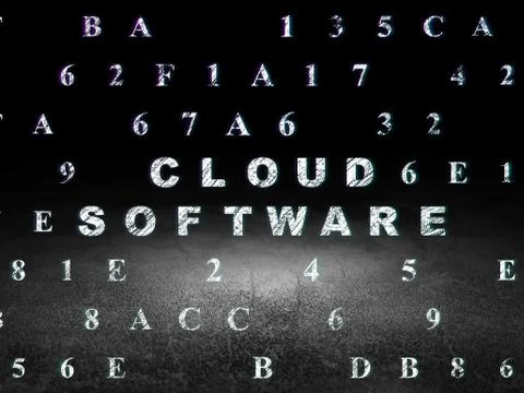 Cloud technology concept: Cloud Software in grunge dark room 스톡 일러스트
