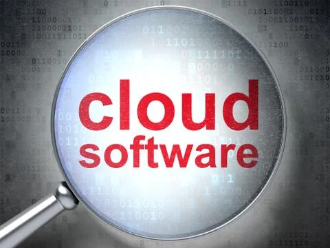 Cloud technology concept: Cloud Software with optical glass Stock Illustration