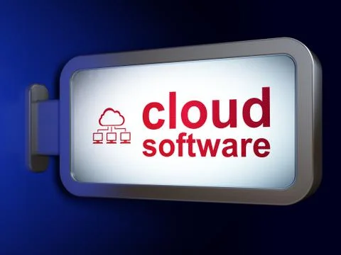 Cloud technology concept: Cloud Software and Cloud Network on billboard Stock Illustration
