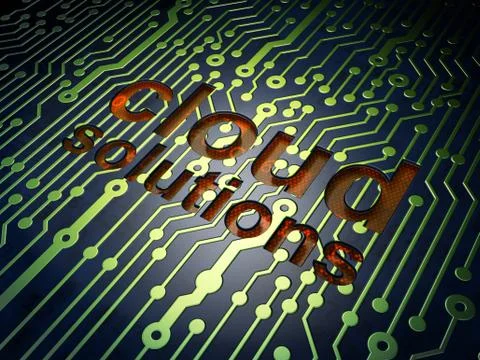 Cloud technology concept: Cloud Solutions on circuit board backg Stockillustratie