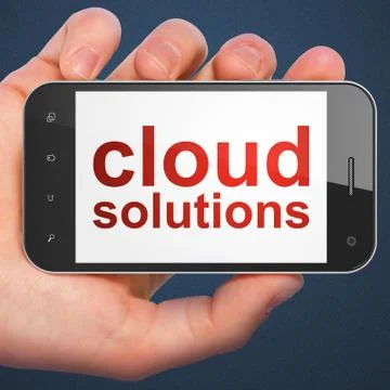 Cloud technology concept: Cloud Solutions on smartphone Stockillustratie