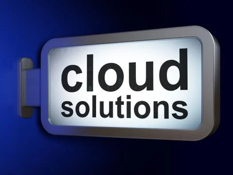 Cloud technology concept: Cloud Solutions on billboard background Illustrazione stock