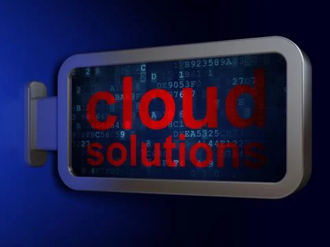 Cloud technology concept: Cloud Solutions on billboard background Illustrazione stock