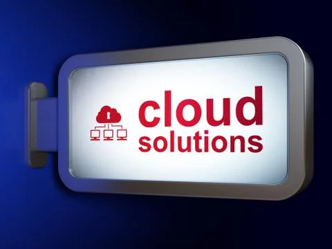 Cloud technology concept: Cloud Solutions and Cloud Network on billboard Stock Illustration