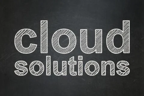 Cloud technology concept: Cloud Solutions on chalkboard background Illustrazione stock