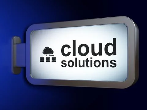 Cloud technology concept: Cloud Solutions and Cloud Network on billboard Stock Illustration