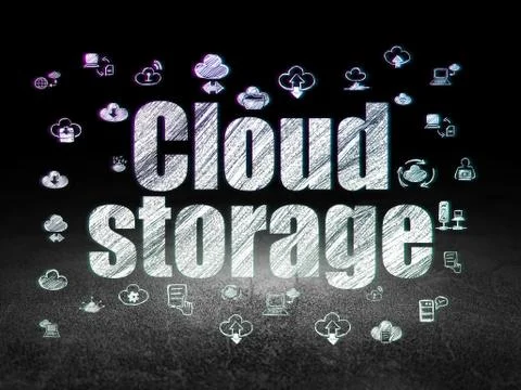 Cloud technology concept: Cloud Storage in grunge dark room Stock Illustration