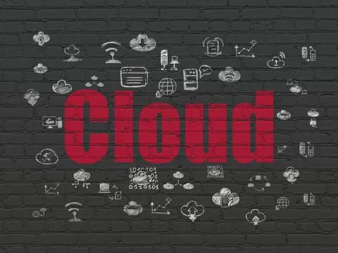 Cloud technology concept: Cloud on wall background Stock Illustration