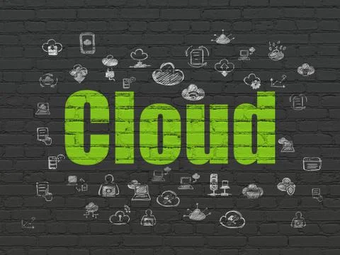 Cloud technology concept: Cloud on wall background Illustrazione stock