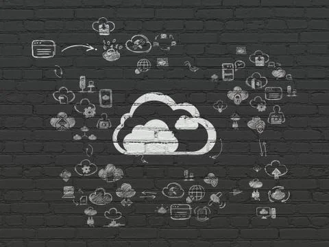 Cloud technology concept: Cloud on wall background Illustrazione stock
