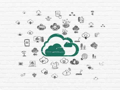 Cloud technology concept: Cloud on wall background Illustrazione stock