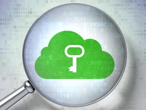 Cloud technology concept: Cloud Whis Key with optical glass on Stockillustratie