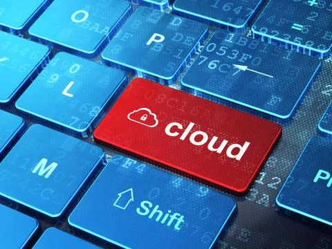 Cloud technology concept: Cloud Whis Padlock and Cloud on comput イラスト素材