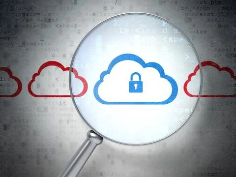 Cloud technology concept: Cloud Whis Padlock with optical glass イラスト素材