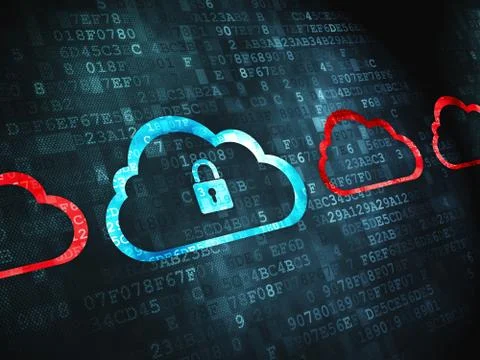 Cloud technology concept: Cloud Whis Padlock on digital backgrou Stock Illustration