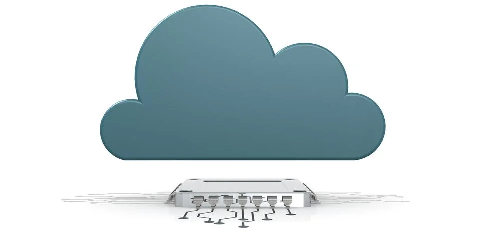 Cloud technology concept with computer chip and cloud icon Stock Illustration
