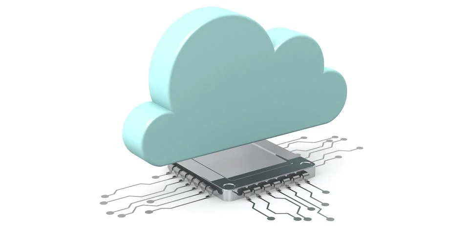 Cloud technology concept with computer chip and cloud icon Stock Illustration
