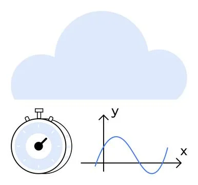 Cloud Technology Concept with Data Visualization and Time Management Elements 스톡 일러스트