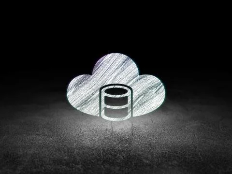Cloud technology concept: Database With Cloud in grunge dark room 스톡 일러스트