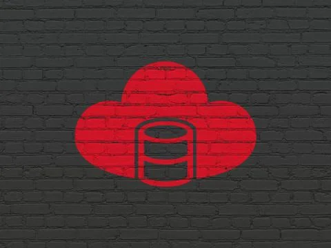 Cloud technology concept: Database With Cloud on wall background Stock Illustration