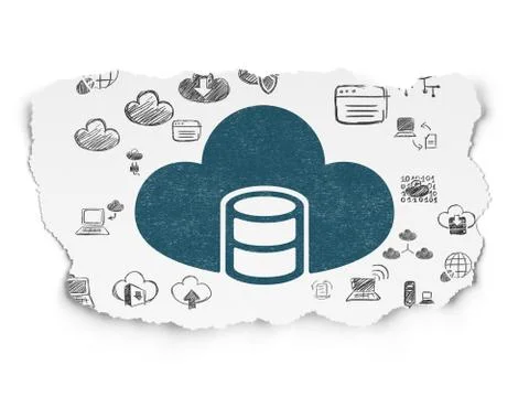 Cloud technology concept: Database With Cloud on Torn Paper background Illustrazione stock