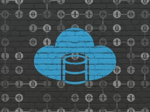 Cloud technology concept: Database With Cloud on wall background Illustrazione stock