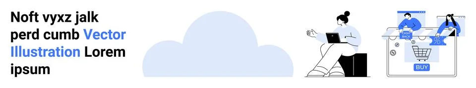 Cloud Technology Concept with Digital Shopping and Remote Work Elements Illustrazione stock