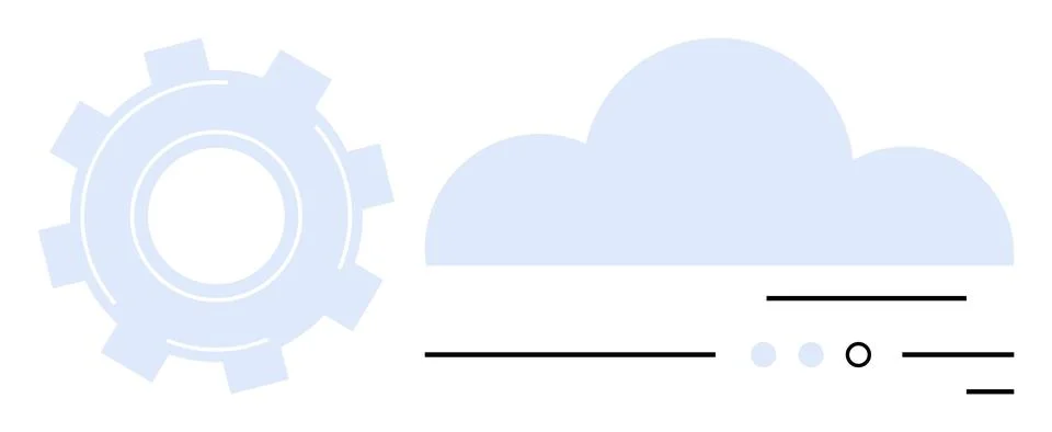 Cloud Technology Concept with Gear Symbolizing Technical Integration and Da.. Stock Illustration
