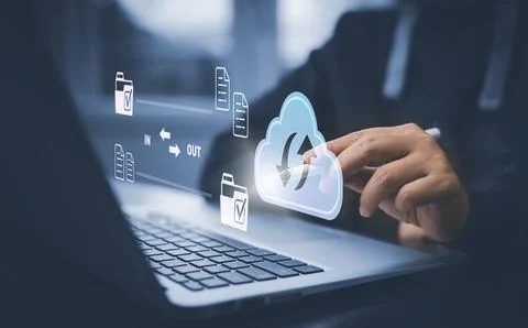 Cloud technology concept Global network of metaverse systems concept, Man han Foto stock