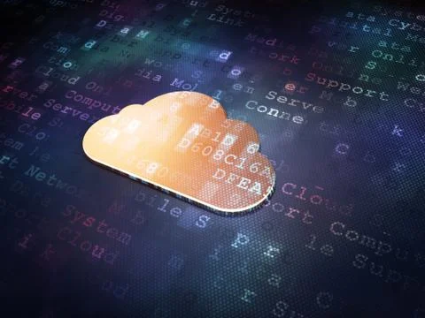Cloud technology concept: Golden Cloud on digital background イラスト素材