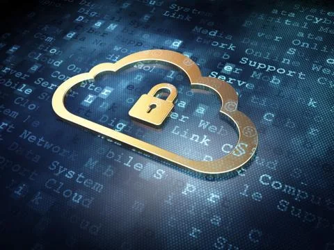 Cloud technology concept: Golden Cloud With Padlock on digital background Ilustración de archivo