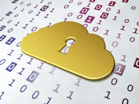 Cloud technology concept: Golden Cloud With Keyhole on Binary Code background イラスト素材