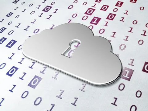 Cloud technology concept: Golden Cloud With Keyhole on Binary Stock Illustration