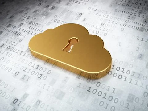 Cloud technology concept: Golden Cloud Whis Keyhole on digital b イラスト素材