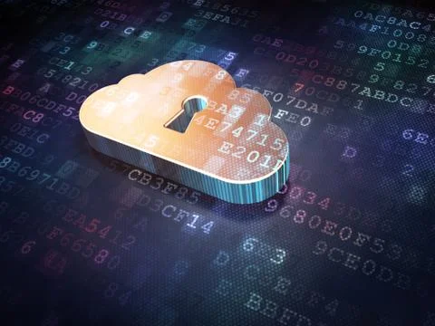 Cloud technology concept: Golden Cloud Whis Keyhole on digital b イラスト素材