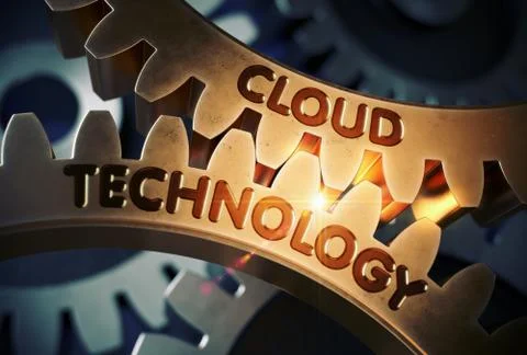 Cloud Technology Concept. Golden Gears. 3D Illustration. Stockillustratie