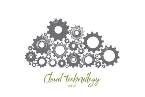 Cloud technology concept. Hand drawn isolated vector. Stock Illustration