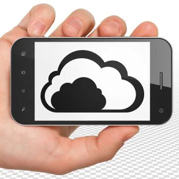 Cloud technology concept: Hand Holding Smartphone with Cloud on display Stock Illustration