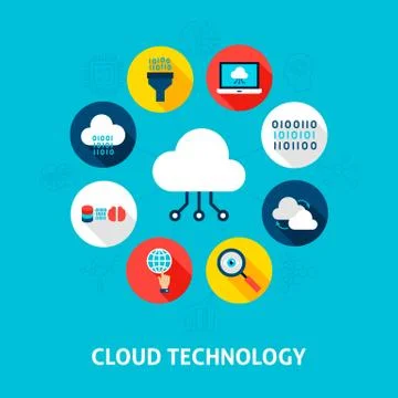 Cloud Technology Concept Icons 스톡 일러스트