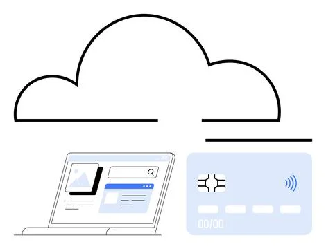 Cloud Technology Concept with Laptop Interface and Contactless Credit Card Ic Stockillustratie