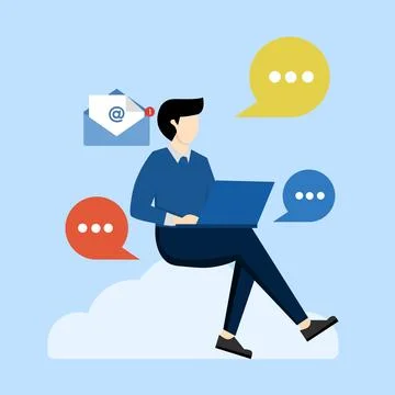 Cloud technology concept. Office character and cloud technology. Stockillustratie