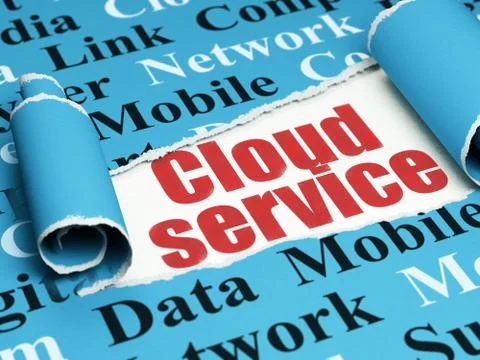 Cloud technology concept: red text Cloud Service under the piece of  torn paper Stock Illustration