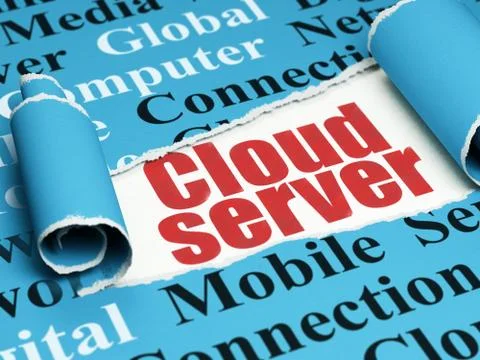 Cloud technology concept: red text Cloud Server under the piece of  torn paper Stock Illustration