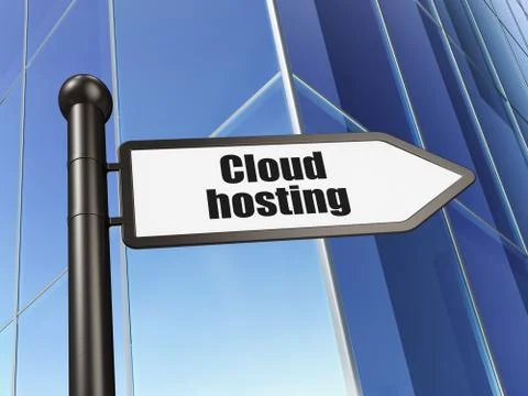 Cloud technology concept: sign Cloud Hosting on Building background Illustrazione stock