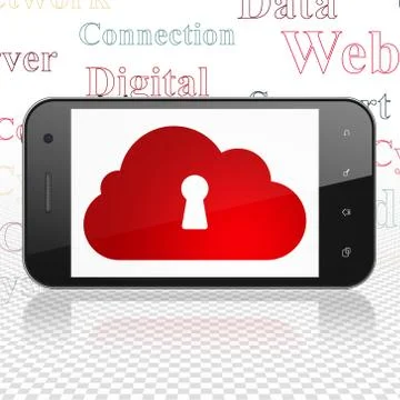 Cloud technology concept: Smartphone with Cloud With Keyhole on display 스톡 일러스트