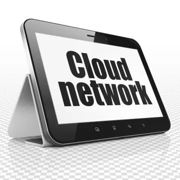 Cloud technology concept: Tablet Computer with Cloud Network on display 스톡 일러스트
