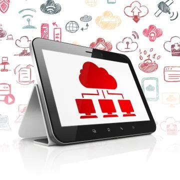 Cloud technology concept: Tablet Computer with Cloud Network on display Stock Illustration