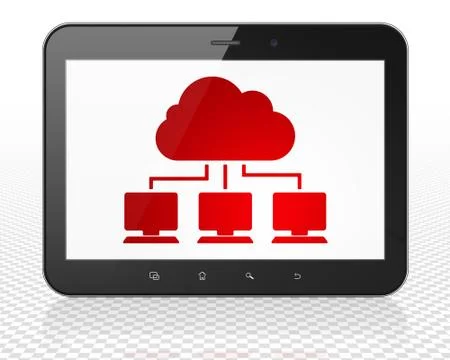Cloud technology concept: Tablet Pc Computer with Cloud Network on display Stock Illustration