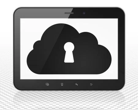 Cloud technology concept: Tablet Pc Computer with Cloud With Keyhole on display Stock Illustration