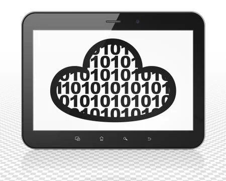 Cloud technology concept: Tablet Pc Computer with Cloud With Code on display Stock Illustration